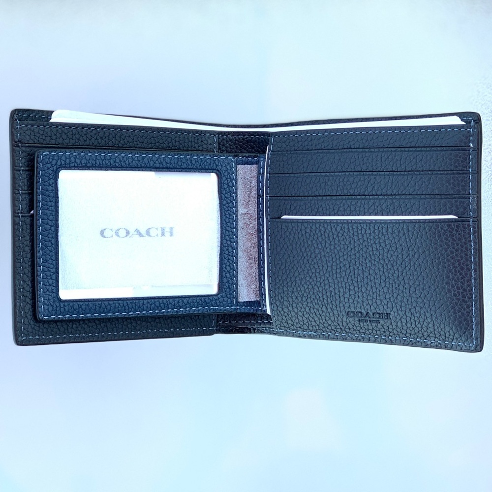 COACH 3-In-1 Midnight Navy/Deep Blue Bifold Billfold Wallet - Picture 2 of 6